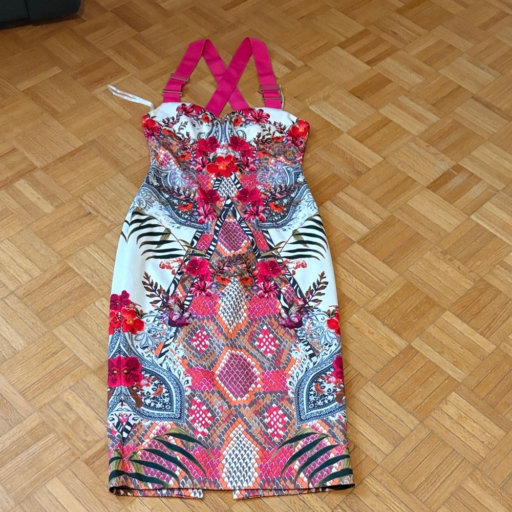 Ted Baker Floral Halter Dress with Pink Straps NWOT